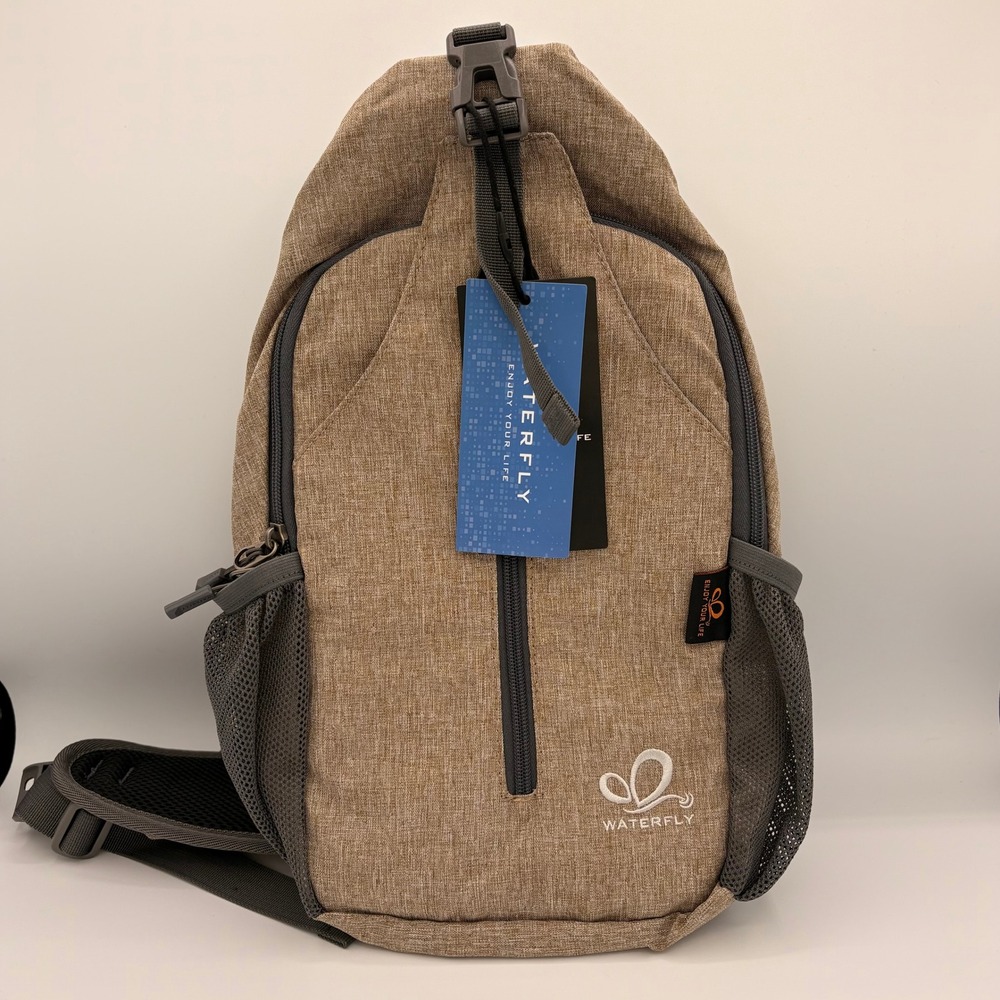 Waterfly Sling Bag Unisex Medium Tan NWT Crossbody Backpack Travel Hiking